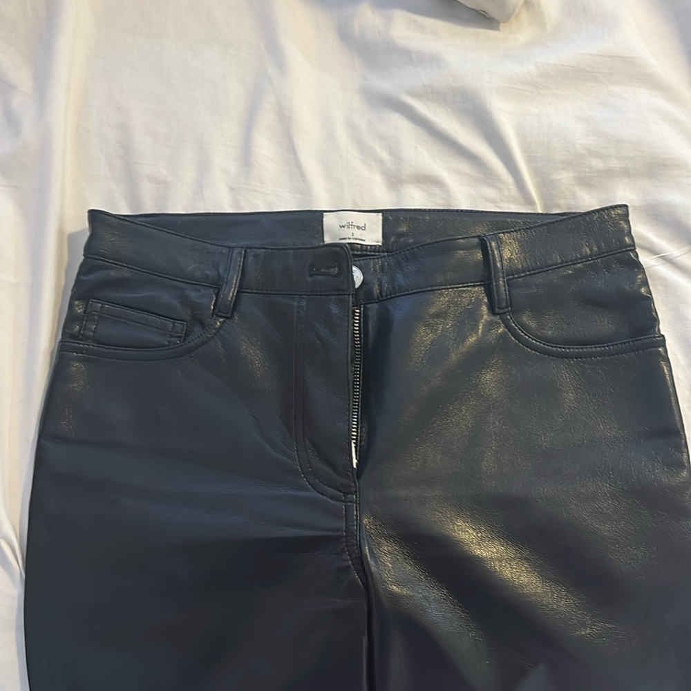 Wilfred black ( faux I think) leather pants straight leg